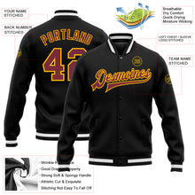 Charger l'image dans la galerie, Custom Black Burgundy-Gold Bomber Full-Snap Varsity Letterman Jacket