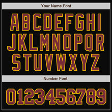 Charger l'image dans la galerie, Custom Black Burgundy-Gold Bomber Full-Snap Varsity Letterman Jacket