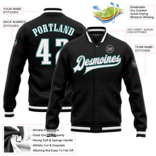 Load image into Gallery viewer, Custom Black White Gray-Midnight Green Bomber Full-Snap Varsity Letterman Jacket