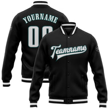 Load image into Gallery viewer, Custom Black White Gray-Midnight Green Bomber Full-Snap Varsity Letterman Jacket