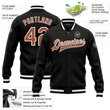 Загрузить изображение в средство просмотра галереи, Custom Black Texas Orange-White Bomber Full-Snap Varsity Letterman Jacket