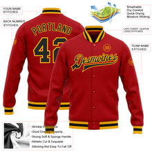 Charger l'image dans la galerie, Custom Red Black-Gold Bomber Full-Snap Varsity Letterman Jacket