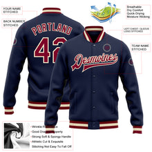 Charger l'image dans la galerie, Custom Navy Maroon-Cream Bomber Full-Snap Varsity Letterman Jacket