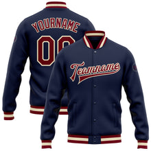 Charger l'image dans la galerie, Custom Navy Maroon-Cream Bomber Full-Snap Varsity Letterman Jacket