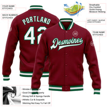 Charger l'image dans la galerie, Custom Crimson White-Kelly Green Bomber Full-Snap Varsity Letterman Jacket