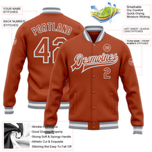 Load image into Gallery viewer, Custom Texas Orange Texas Orange Gray-White Bomber Full-Snap Varsity Letterman Jacket