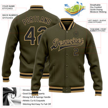 Laden Sie das Bild in den Galerie-Viewer, Custom Olive Black-Old Gold Bomber Full-Snap Varsity Letterman Salute To Service Jacket