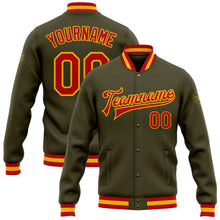 Загрузить изображение в средство просмотра галереи, Custom Olive Red-Gold Bomber Full-Snap Varsity Letterman Salute To Service Jacket