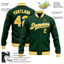 Загрузить изображение в средство просмотра галереи, Custom Green Gold-White Bomber Full-Snap Varsity Letterman Jacket