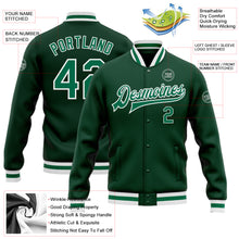 Load image into Gallery viewer, Custom Green Kelly Green-White Bomber Full-Snap Varsity Letterman Jacket