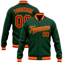 Загрузить изображение в средство просмотра галереи, Custom Green Red-Gold Bomber Full-Snap Varsity Letterman Jacket