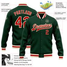 Загрузить изображение в средство просмотра галереи, Custom Green Red-Cream Bomber Full-Snap Varsity Letterman Jacket