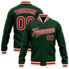 Загрузить изображение в средство просмотра галереи, Custom Green Red-Cream Bomber Full-Snap Varsity Letterman Jacket