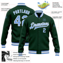 Загрузить изображение в средство просмотра галереи, Custom Green Light Blue-White Bomber Full-Snap Varsity Letterman Jacket