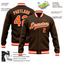 Load image into Gallery viewer, Custom Brown Orange-White Bomber Full-Snap Varsity Letterman Jacket