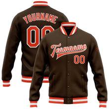 Load image into Gallery viewer, Custom Brown Orange-White Bomber Full-Snap Varsity Letterman Jacket