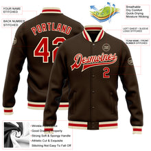 Charger l'image dans la galerie, Custom Brown Red-Cream Bomber Full-Snap Varsity Letterman Jacket