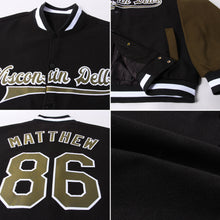 Charger l'image dans la galerie, Custom Black Olive-White Bomber Full-Snap Varsity Letterman Two Tone Jacket