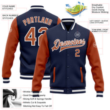 Загрузить изображение в средство просмотра галереи, Custom Navy Texas Orange-White Bomber Full-Snap Varsity Letterman Two Tone Jacket