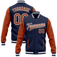Загрузить изображение в средство просмотра галереи, Custom Navy Texas Orange-White Bomber Full-Snap Varsity Letterman Two Tone Jacket