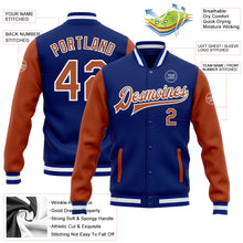 Laden Sie das Bild in den Galerie-Viewer, Custom Royal Texas Orange-White Bomber Full-Snap Varsity Letterman Two Tone Jacket