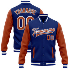 Laden Sie das Bild in den Galerie-Viewer, Custom Royal Texas Orange-White Bomber Full-Snap Varsity Letterman Two Tone Jacket