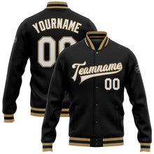Charger l'image dans la galerie, Custom Black White-Old Gold Bomber Full-Snap Varsity Letterman Jacket