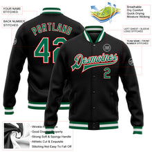 Load image into Gallery viewer, Custom Black Kelly Green-Red Bomber Full-Snap Varsity Letterman Jacket