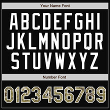 Load image into Gallery viewer, Custom Black Camo-White Bomber Full-Snap Varsity Letterman Jacket