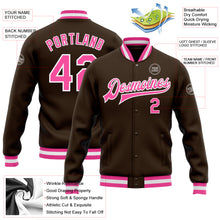 Load image into Gallery viewer, Custom Brown Pink-White Bomber Full-Snap Varsity Letterman Jacket