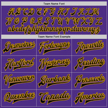 Charger l'image dans la galerie, Custom Purple Black-Gold Bomber Full-Snap Varsity Letterman Jacket