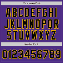 Charger l'image dans la galerie, Custom Purple Black-Gold Bomber Full-Snap Varsity Letterman Jacket