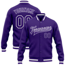 Charger l'image dans la galerie, Custom Purple Purple-White Bomber Full-Snap Varsity Letterman Jacket