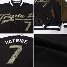 Charger l'image dans la galerie, Custom Black Camo-Olive Bomber Full-Snap Varsity Letterman Two Tone Jacket