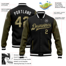 Charger l'image dans la galerie, Custom Black Camo-Olive Bomber Full-Snap Varsity Letterman Two Tone Jacket