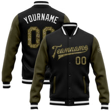 Charger l'image dans la galerie, Custom Black Camo-Olive Bomber Full-Snap Varsity Letterman Two Tone Jacket