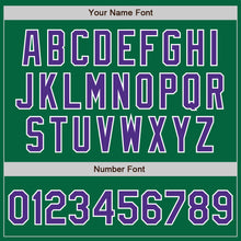 Load image into Gallery viewer, Custom Kelly Green Purple-White Bomber Full-Snap Varsity Letterman Two Tone Jacket