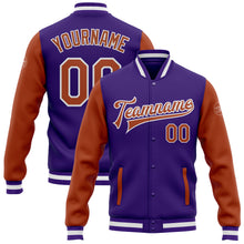 Charger l'image dans la galerie, Custom Purple Texas Orange-White Bomber Full-Snap Varsity Letterman Two Tone Jacket