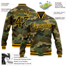 Загрузить изображение в средство просмотра галереи, Custom Camo Black-Gold Bomber Full-Snap Varsity Letterman Salute To Service Jacket
