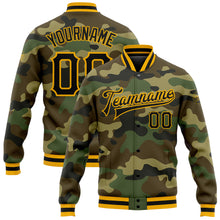 Загрузить изображение в средство просмотра галереи, Custom Camo Black-Gold Bomber Full-Snap Varsity Letterman Salute To Service Jacket