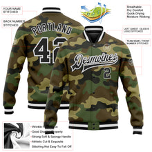 Загрузить изображение в средство просмотра галереи, Custom Camo Black-Gray Bomber Full-Snap Varsity Letterman Salute To Service Jacket