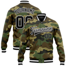 Загрузить изображение в средство просмотра галереи, Custom Camo Black-Gray Bomber Full-Snap Varsity Letterman Salute To Service Jacket