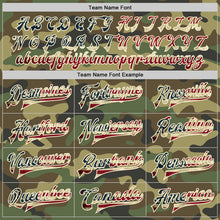 Laden Sie das Bild in den Galerie-Viewer, Custom Camo Vintage USA Flag Cream-Maroon Bomber Full-Snap Varsity Letterman Salute To Service Jacket