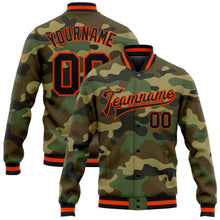 Charger l'image dans la galerie, Custom Camo Black-Orange Bomber Full-Snap Varsity Letterman Salute To Service Jacket