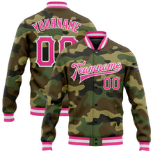 Загрузить изображение в средство просмотра галереи, Custom Camo Pink-White Bomber Full-Snap Varsity Letterman Salute To Service Jacket