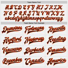 Laden Sie das Bild in den Galerie-Viewer, Custom White Brown Pinstripe Brown-Orange Bomber Full-Snap Varsity Letterman Jacket