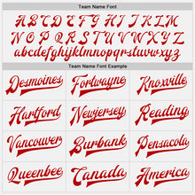 Laden Sie das Bild in den Galerie-Viewer, Custom White Red Pinstripe Red-White Bomber Full-Snap Varsity Letterman Jacket