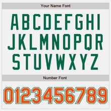 Charger l'image dans la galerie, Custom White Kelly Green Pinstripe Orange-Kelly Green Bomber Full-Snap Varsity Letterman Jacket