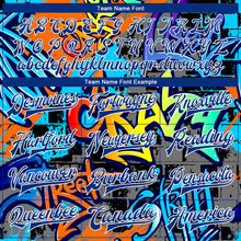 Загрузить изображение в средство просмотра галереи, Custom Graffiti Pattern Royal-White Geometric 3D Bomber Full-Snap Varsity Letterman Jacket
