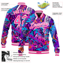 Загрузить изображение в средство просмотра галереи, Custom Graffiti Pattern Pink-White Words 3D Bomber Full-Snap Varsity Letterman Jacket